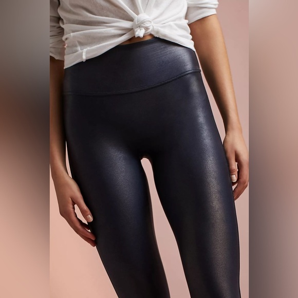 New Anthropologie Spanx Faux Leather Leggings Black Large - Picture 2 of 8